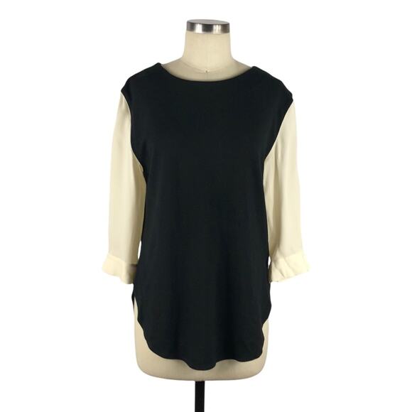 HALSTON HERITAGE Colorblock Sleeve Top Black Cream Size 4 Chic - Picture 1 of 6
